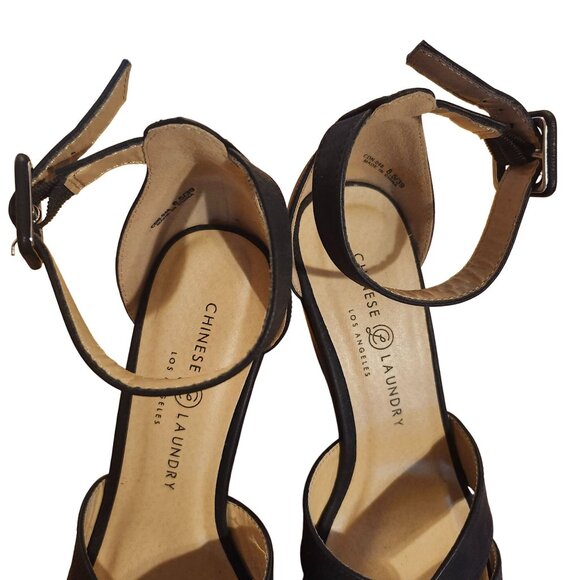 Chinese Laundry Women’s Size 8.5 Calais Black Wedge Sandals Ankle Strap Heels - Picture 6 of 10